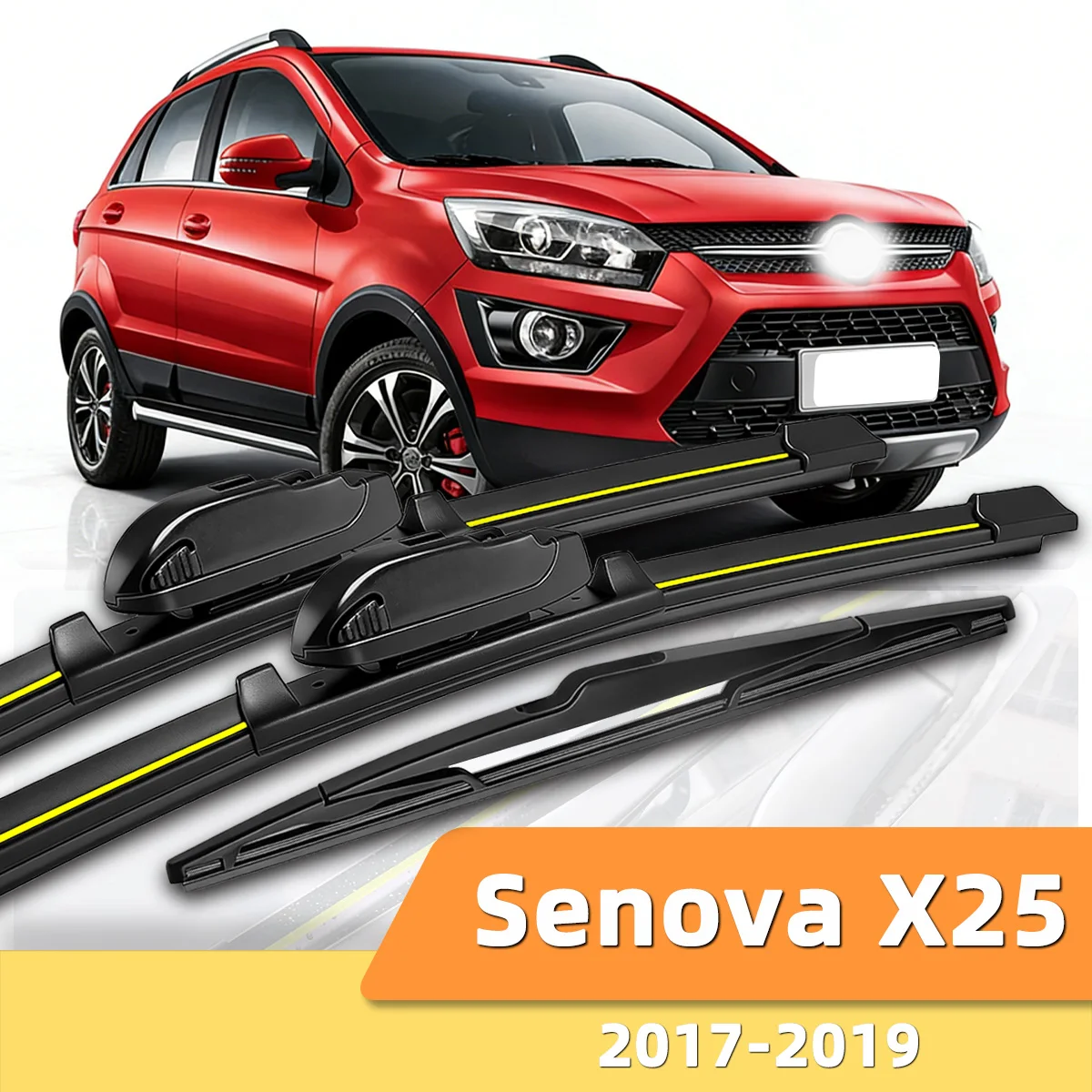 

3 шт. щеток стеклоочистителя для Baic Senova X25 2017-2019, передние и задние, с резиновыми вставками, бесшумные, аксессуары
