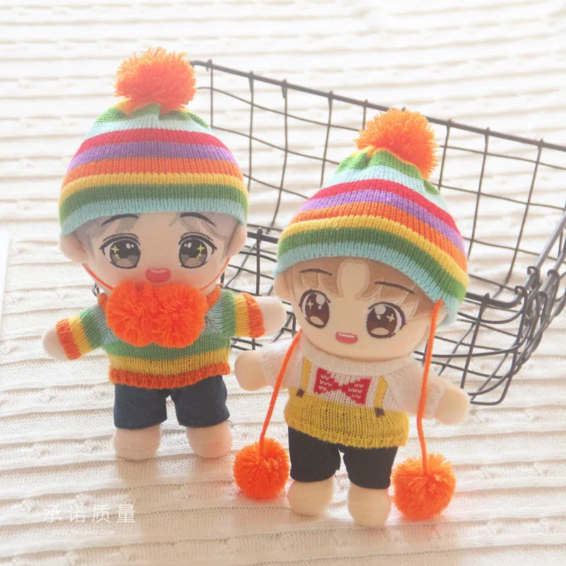 20CM Doll Clothes Kpop Idol Jung Kook Jimin Sean Xiao Yibo Lisa Rainbow Sweater Hat Plush Toy Clothing Soft Dolls Accessories