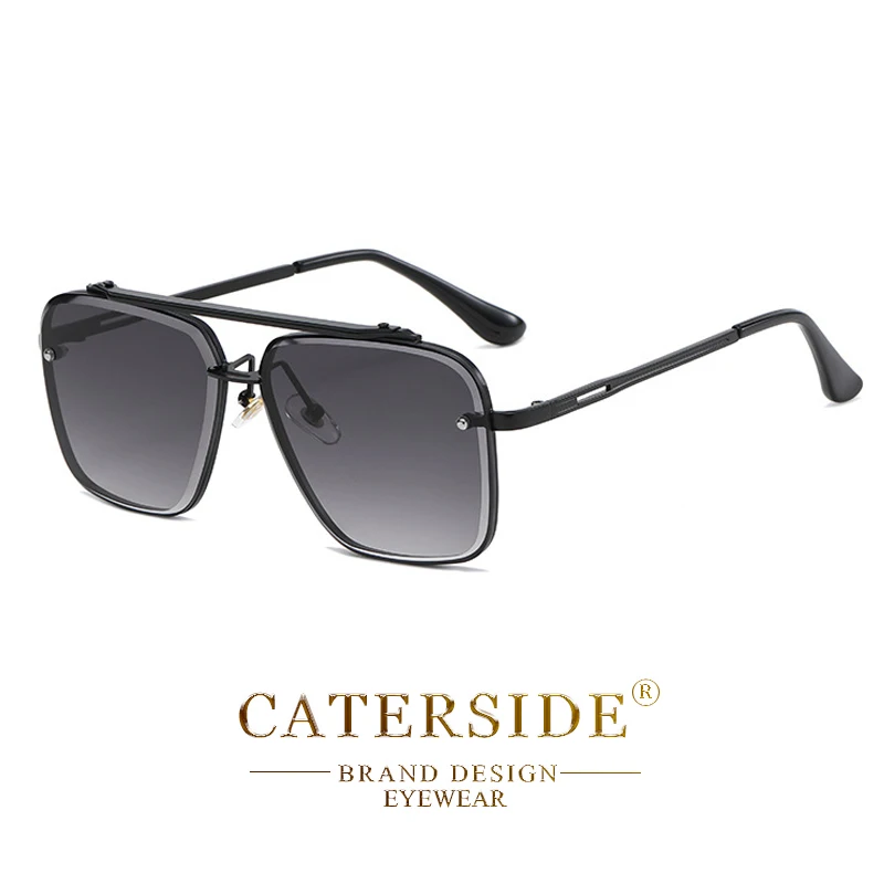 CATERSIDE Retro-Sonnenbrille mit großem Metallrahmen für Herren, flache Oberseite, Doppelbrücke, hochwertige Sonnenbrille für Damen, Party- und Festival-Brillen – Detail 12