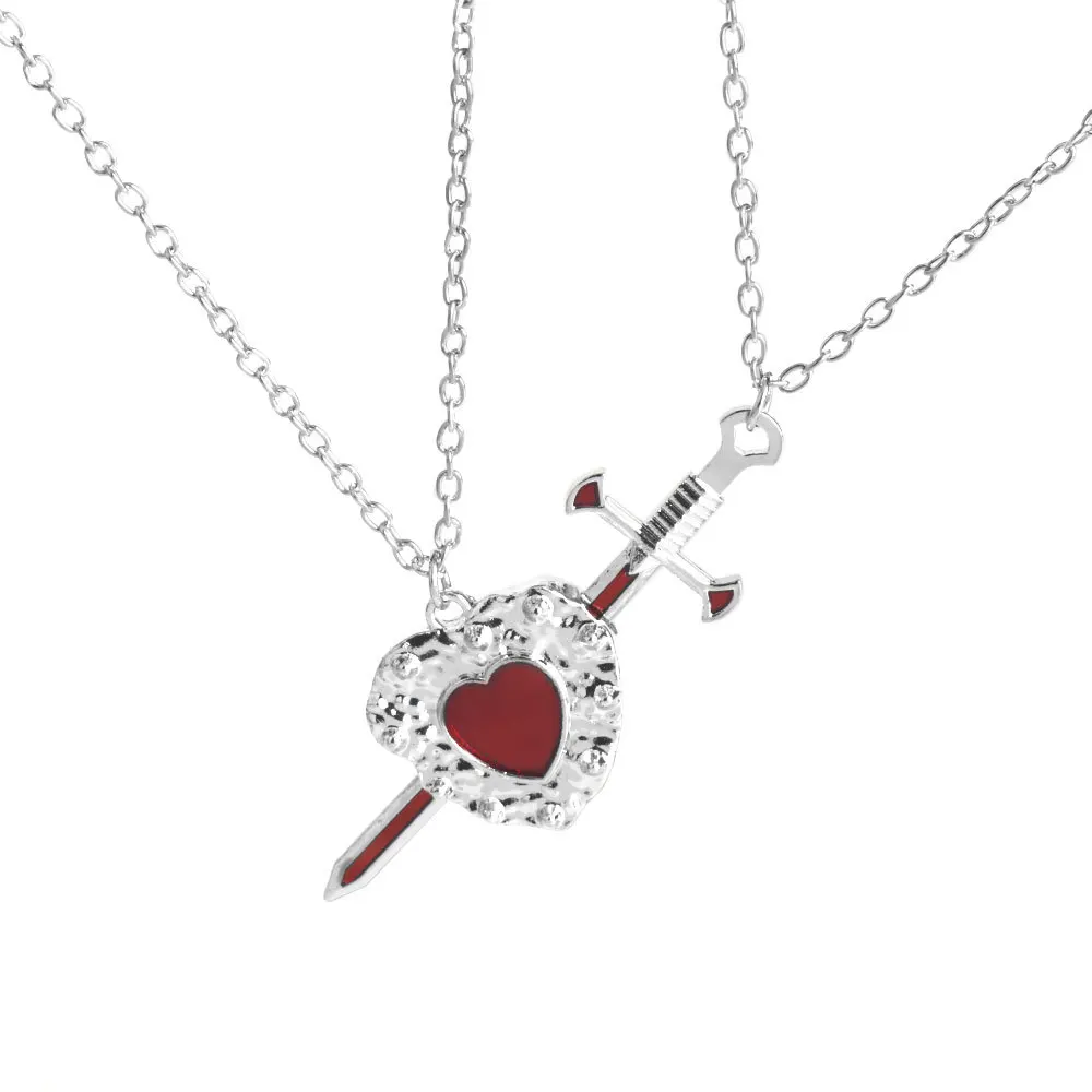 2pcs Swords Heart Pendant Necklaces for Women Men Cool Punk Heart Matching Necklaces Couple Friendship Fashion Jewelry Gift