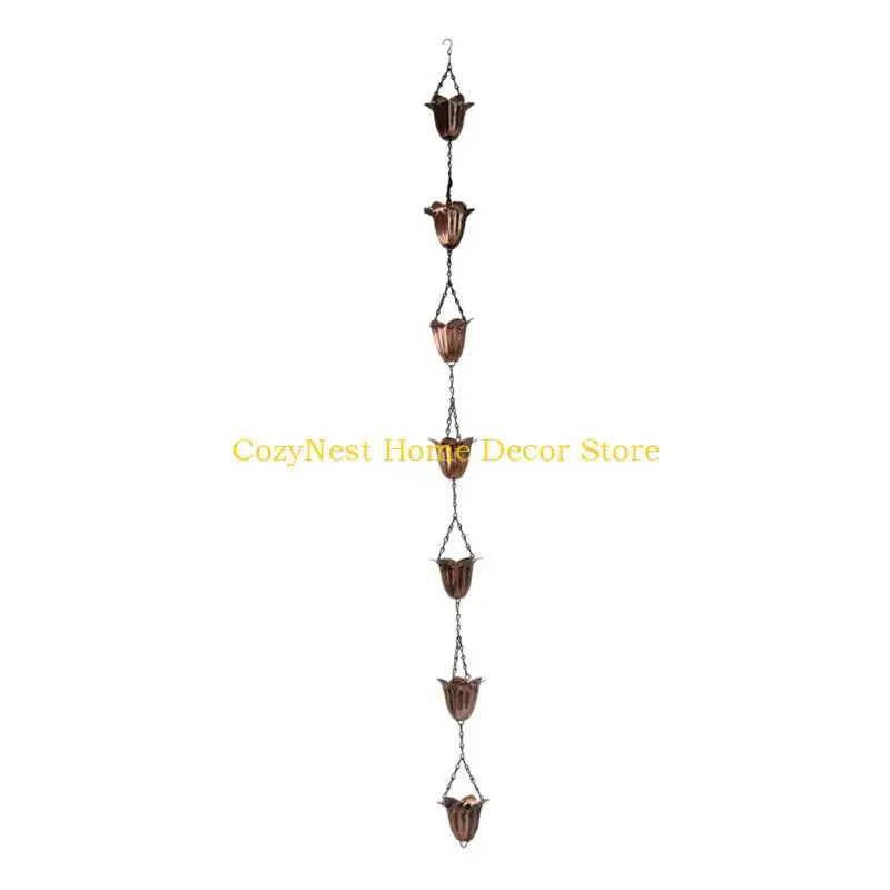 92MF Elegant Iron Flower Rain Chain Rusts Resist for Garden Roof Drainage & Decoration