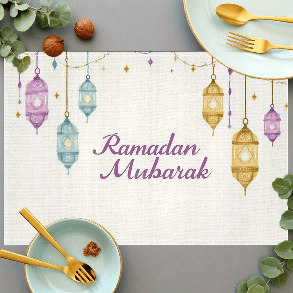 1PC Ramadan Placemats, Designed with Starry Night Lanterns and Hanging Lights, Suitable for Family Celebrations. The Placemat