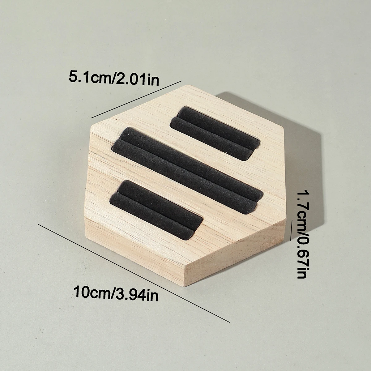1 Sechseckiges Schmucktablett aus Samt, Ring-Schmuckaufbewahrungstablett, glattes, strukturiertes Holz-Displaytablett, Präsentationsständer, Heimstal