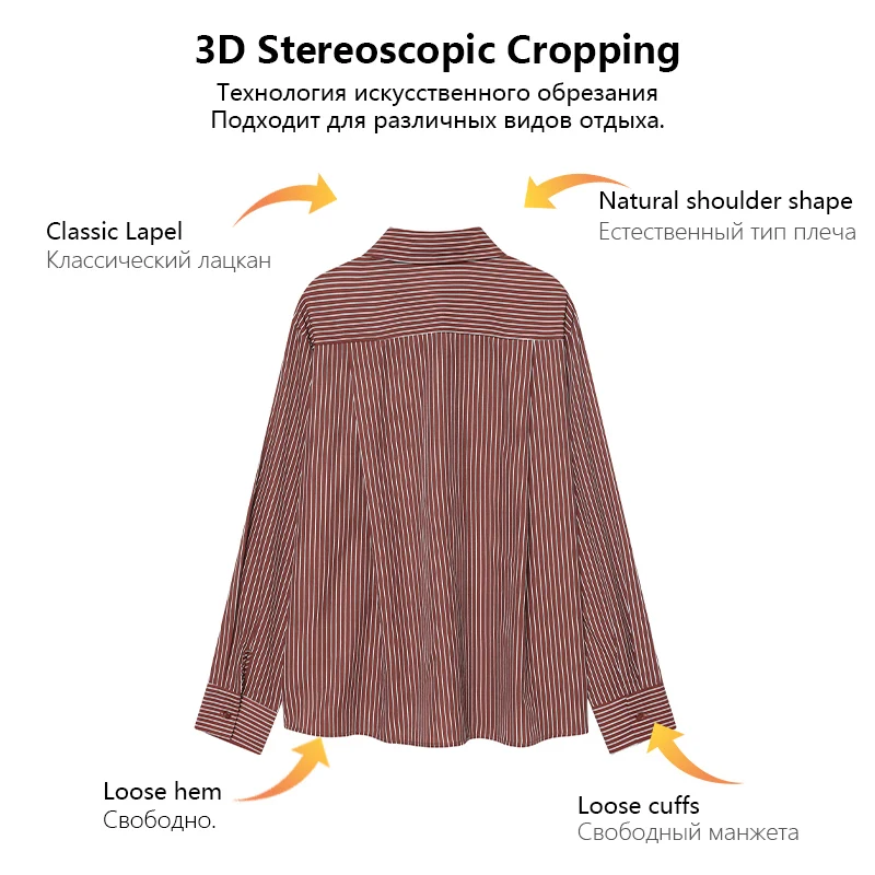 Lockeres, schlankes, gestreiftes Damenhemd mit Umlegekragen, langen Ärmeln, einreihig, elegantes und vielseitiges Alltagsoberteil für Damen