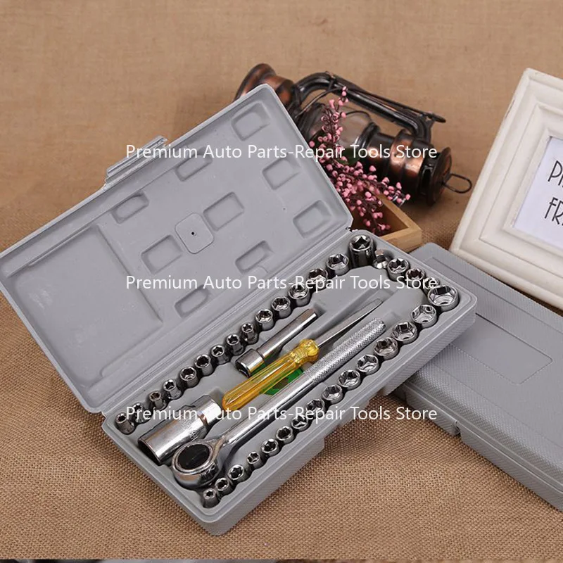 40-Piece Tool Set, Vehicle Toolbox, Sleeve Combination Wrench Maintenance Emergency