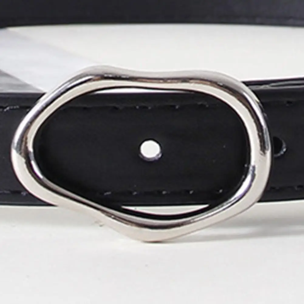 Women Imitation Leather Belt Unisex Belt Imitation Leather Women Belt Versatile Solid Color Waistband Irregular Oval Buckle Pin