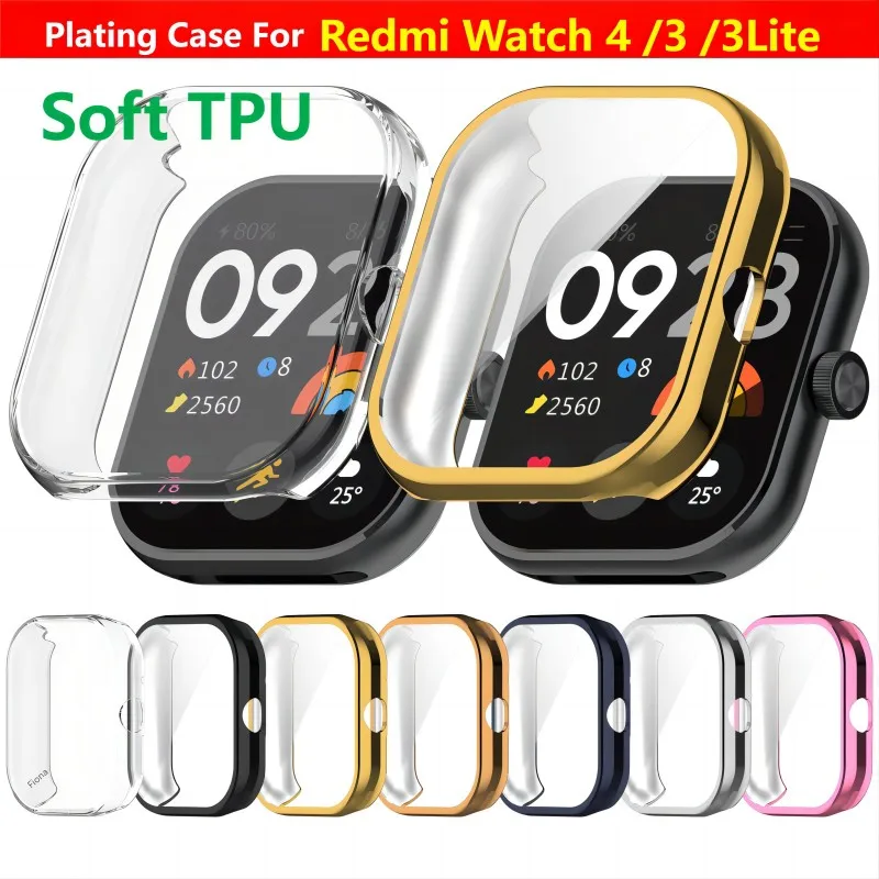 Plating TPU Case For Redmi Watch 4 3 Lite Active Smart Watch Strap Bumper Cover Screen Protector For Xiaomi Redmi Watch3 Watch4