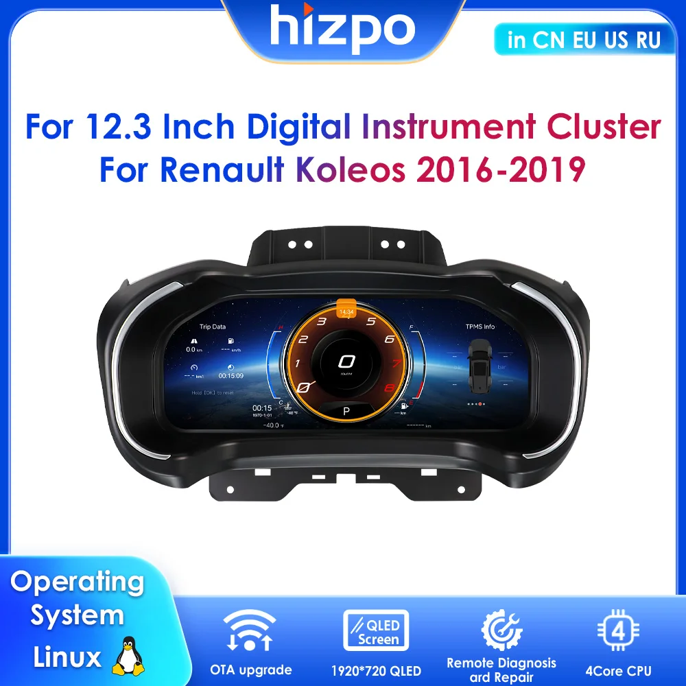 

12.3" Car Digital Instrument Cluster Wireless Carplay Android Auto For Renault Koleos 2016-2019 Virtual Cockpit Speedometer