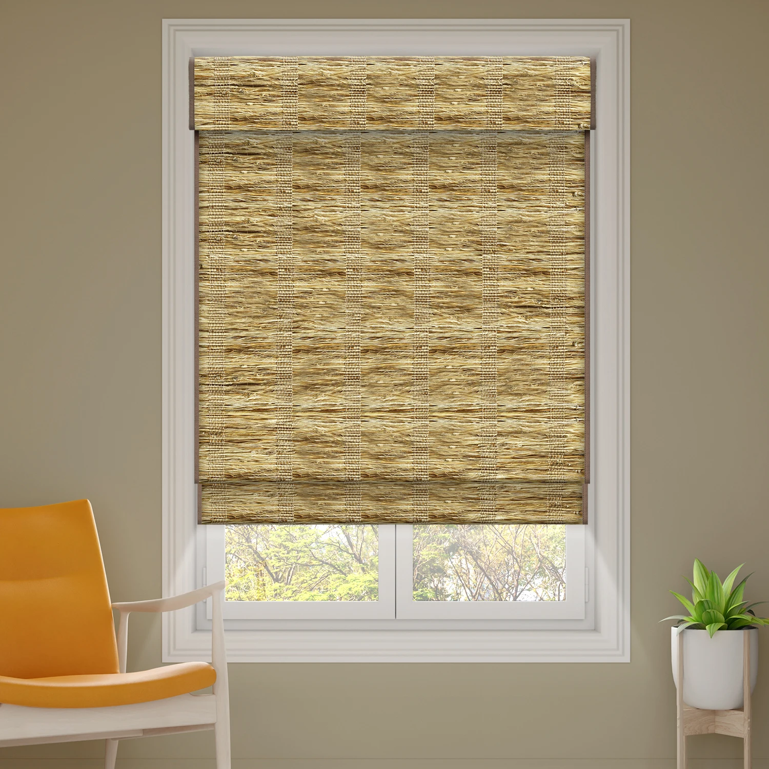 Deyi Smart cordless natural grass bamboo jute ramie yarn blackout backing liner woven wood motorized smart roman shades