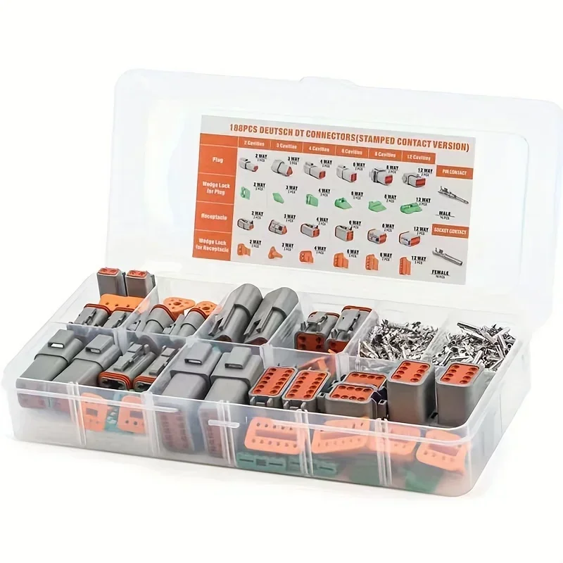 188pcs Deutsch DT Series Size 16 Stamped Anderson Connector Waterproof Automotive Electrical ﻿ Bnc Cable Peeler Assortment Plug