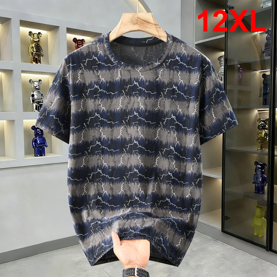 Gradient Striped T-shirt Men 12XL 10XL Plus Size Tshirt Summer Short Sleeve Tops Tees Male Fashion Casual T Shirt Big Size 10XL