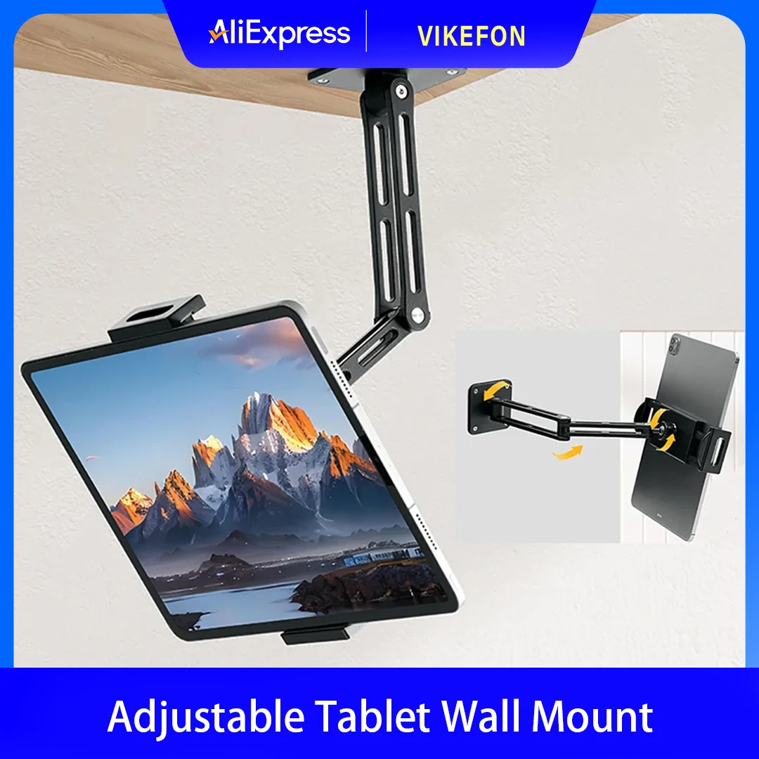 

Регулируемое настенное крепление для планшета и телефона с длинной подставкой, вращающееся на 360 градусов, настольный/напольный держатель для iPad и устройств 4.7-12.9 дюймов