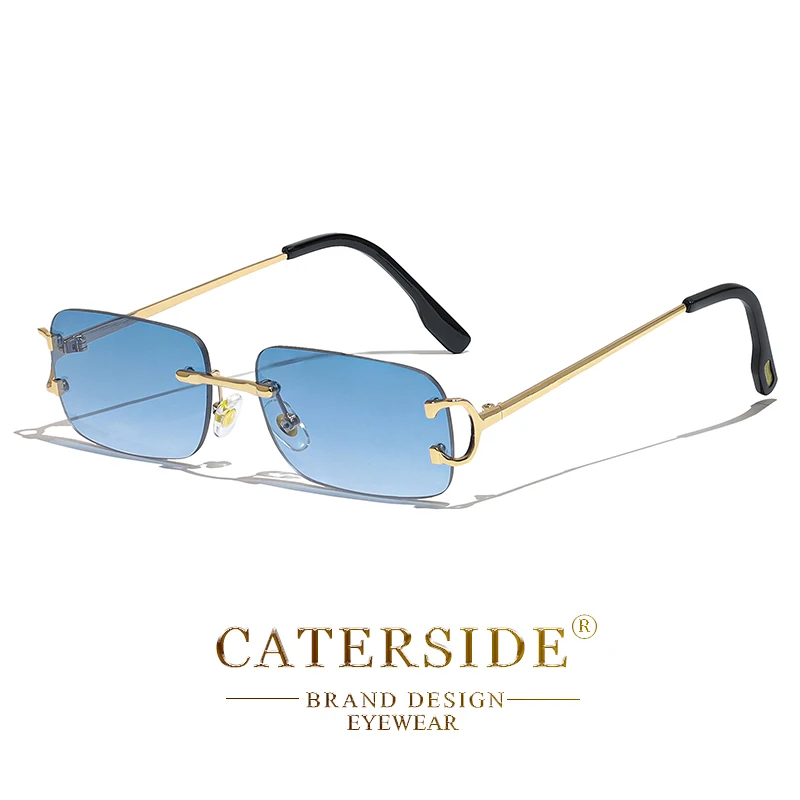CATERSIDE Blau Rechteckige Sonnenbrille Männer Randlose Metall Fashion Square Sonnenbrille Für Frauen Gradienten Objektiv Outdoor Brillen UV400 – Detail 18