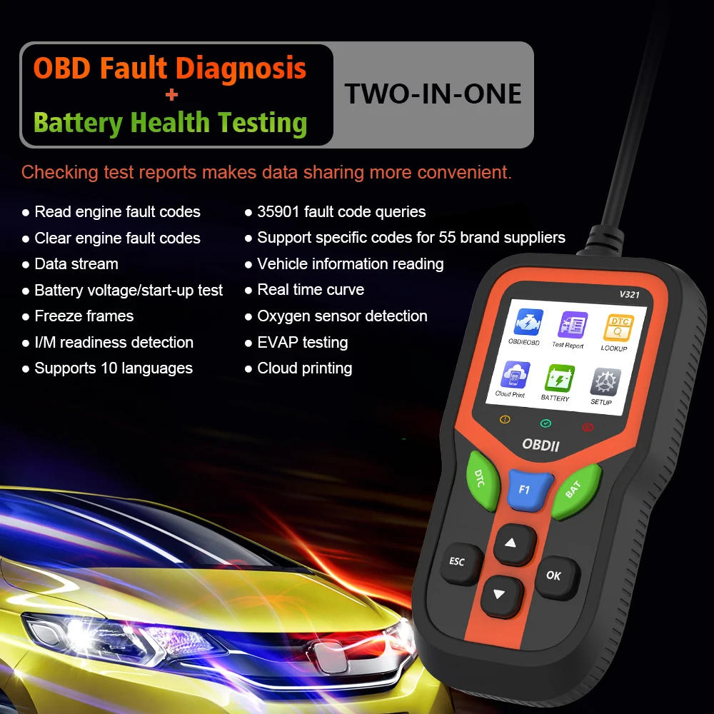 

V321 OBD2 Scanner Real-time Data Detection Multifunctional Handheld Auto Repair Fault Detection Tool Vehicle Diagnosis Reading
