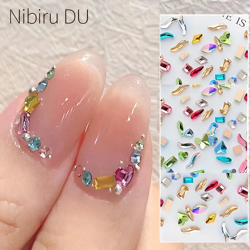 300/100pcs Mini Nail Art Rhinestones Crystal Acrylic Flatback Diamonds Mixed Shape Sparkle DIY Nail Luxury Manicure Accessories