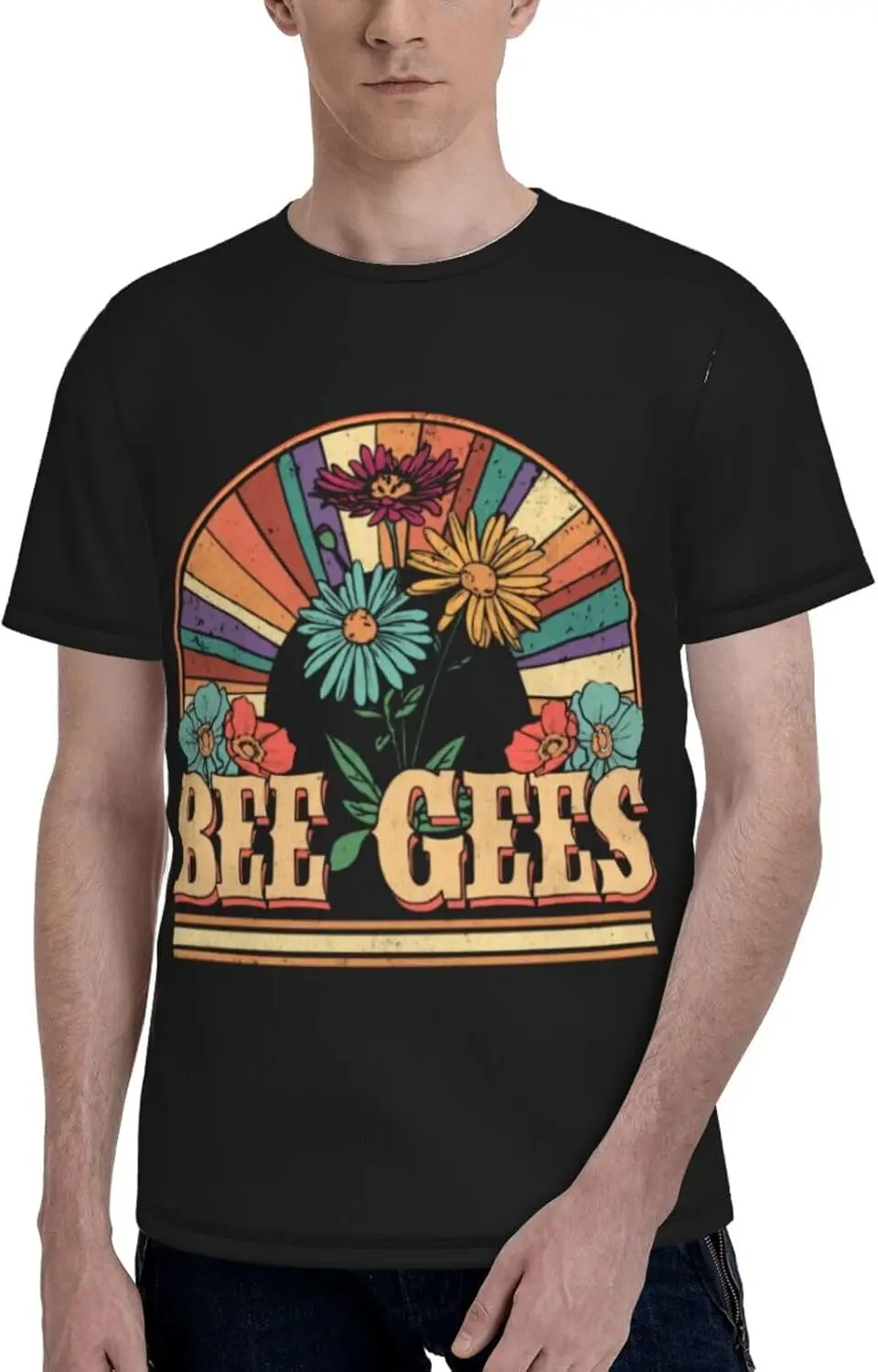 Bee Music and Gees Shirt Men's Fashion Breathable Pattern Short-Sleeve Tshirt Casual Personalised Tee Tops Black