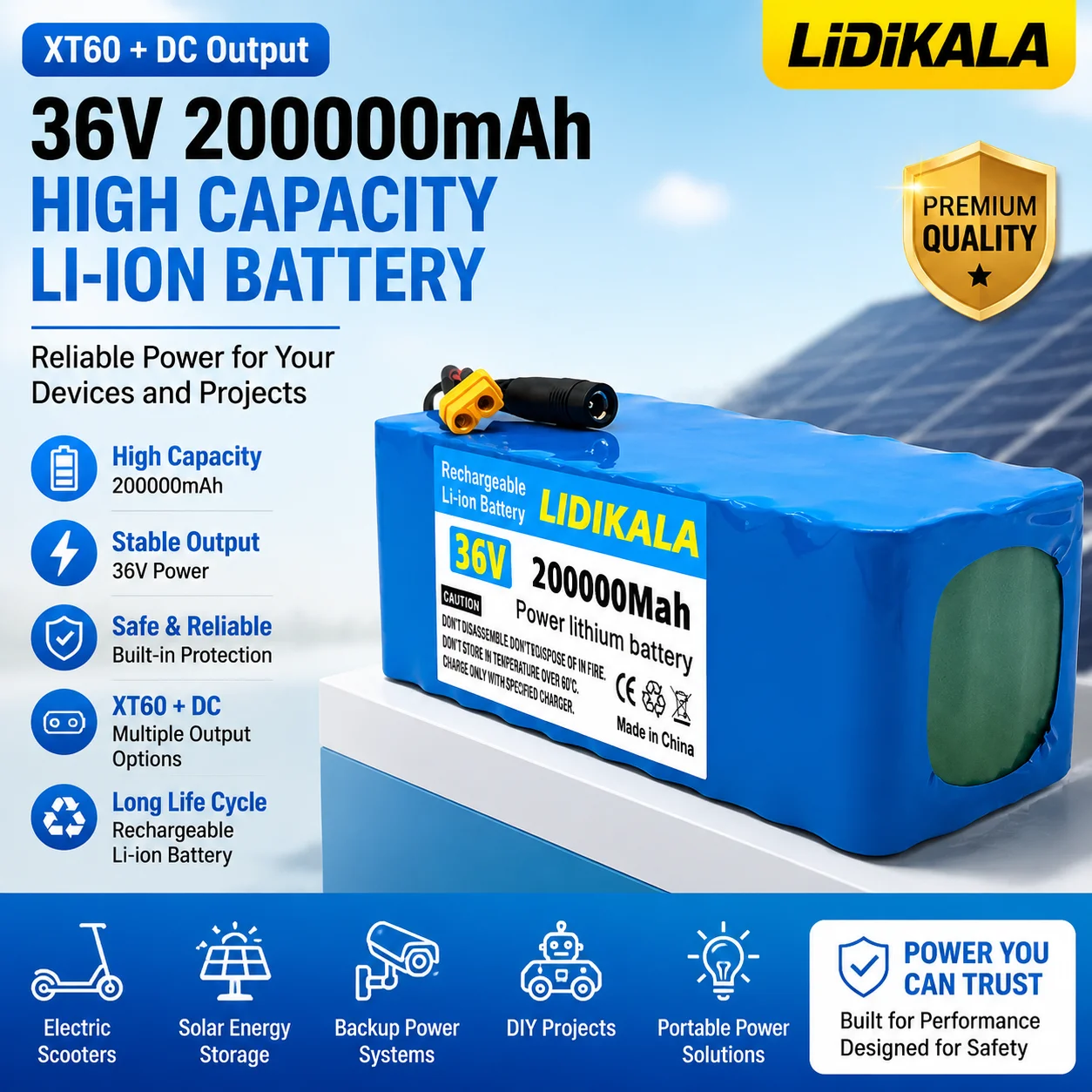 Hochleistungs-10S4P 36V 200000mAh 200Ah 18650 Lithium-Batteriepack mit eingebautem Sicherheits-BMS, wiederaufladbare Ersatzbatterie für Elektro-Kick-Scooter und modifizierte E-Bikes.