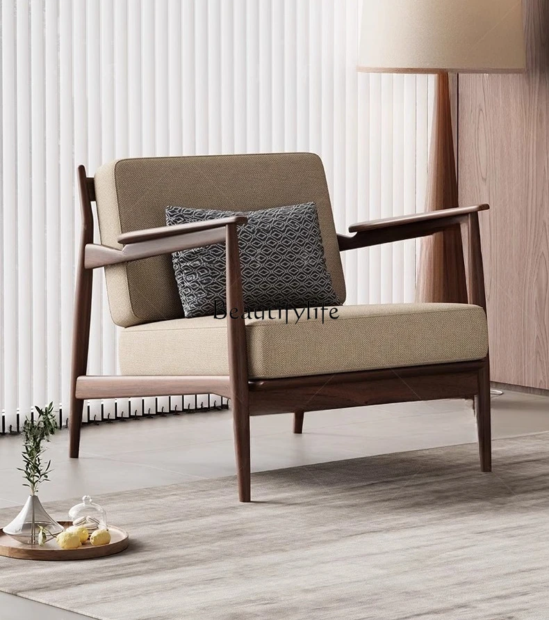 

Black walnut solid wood single sofa chair living room light luxury leisure chair