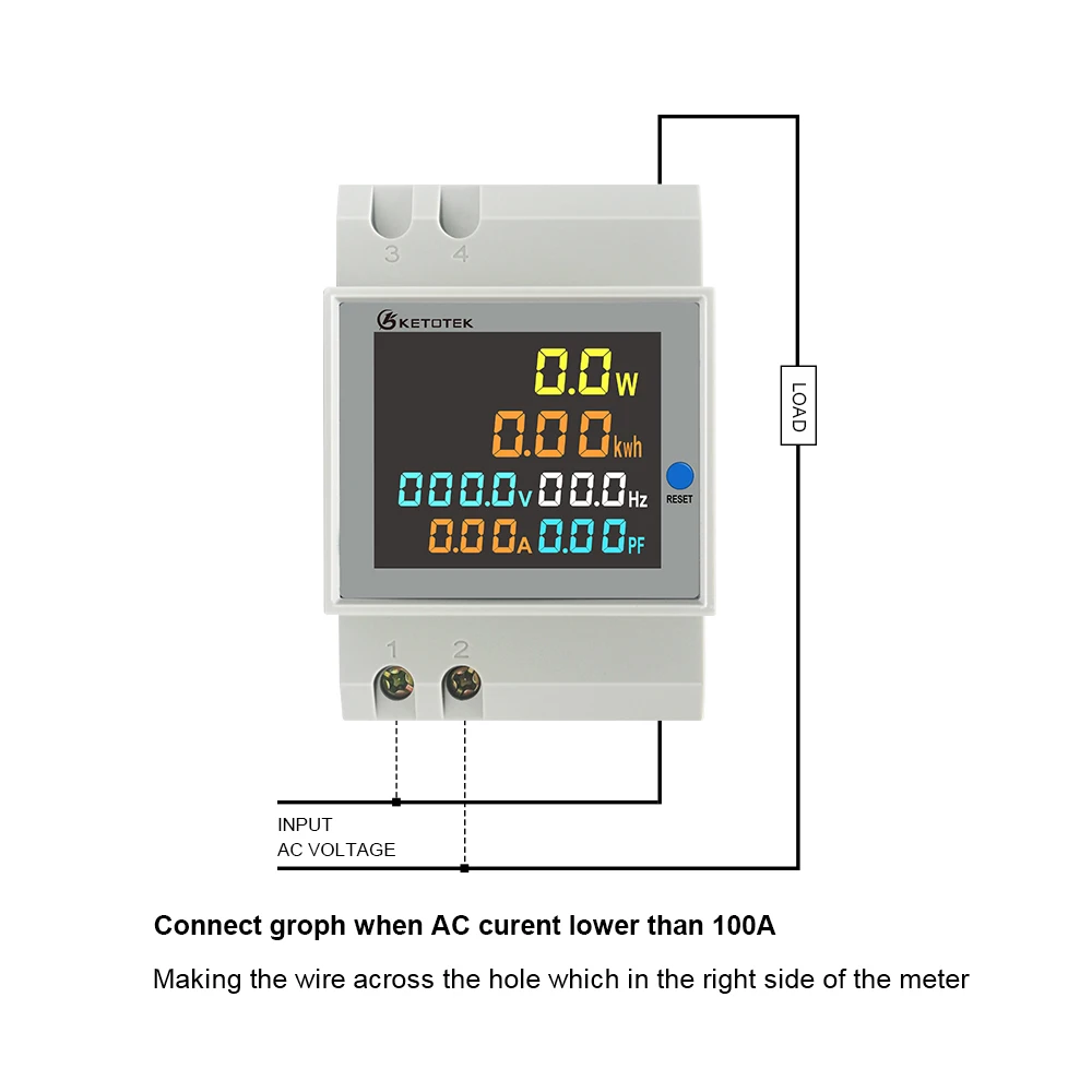 KetoteK Din Rail Digital 0-100A Ammeter AC 80-300V 250V-450V Voltmeter Led Display Amp Volt Energy Power Meter Active Watt Meter