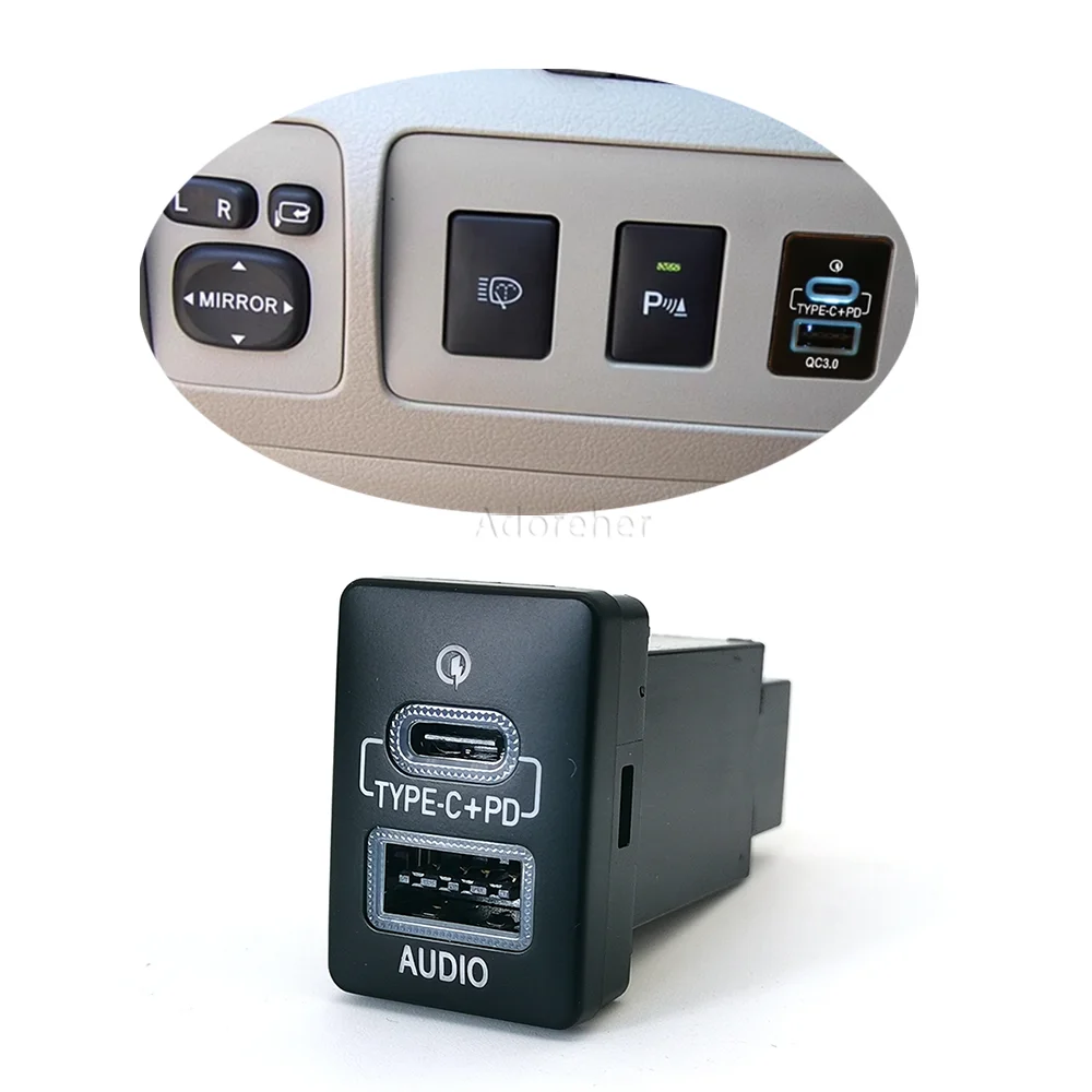 Car USB QC3.0  Charger Input Adapter Audio Socket For Toyota Innova Prius Hilux Land Cruiser Lc200 HIACE 2017-2022