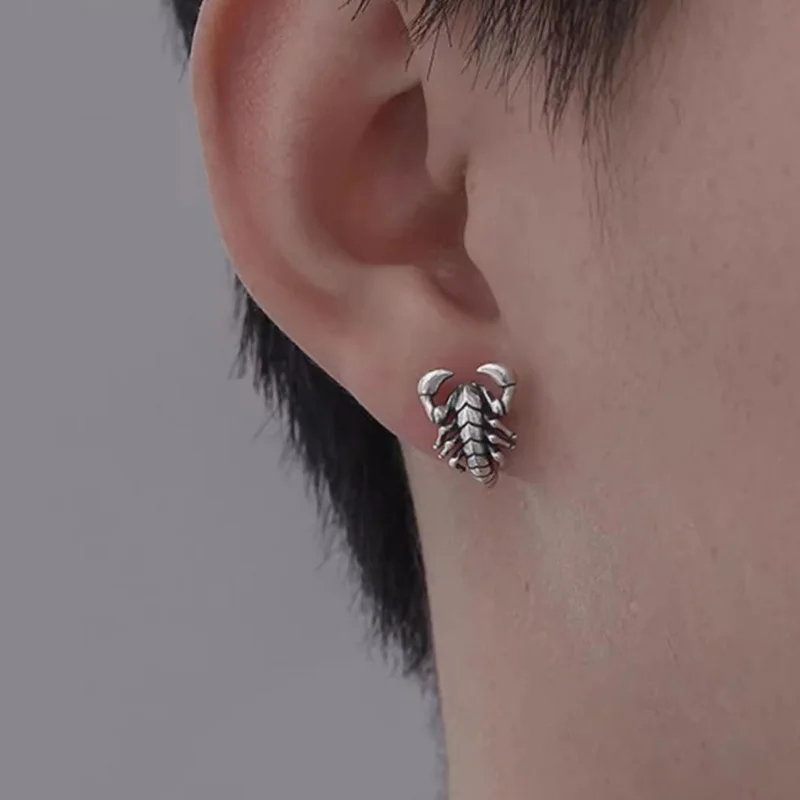 1Pc New In Fashion Vintage Hip Hop Punk Silver Color Scorpion Ear Stud Piercing Earrings For Women Men  Jewelry Accessories