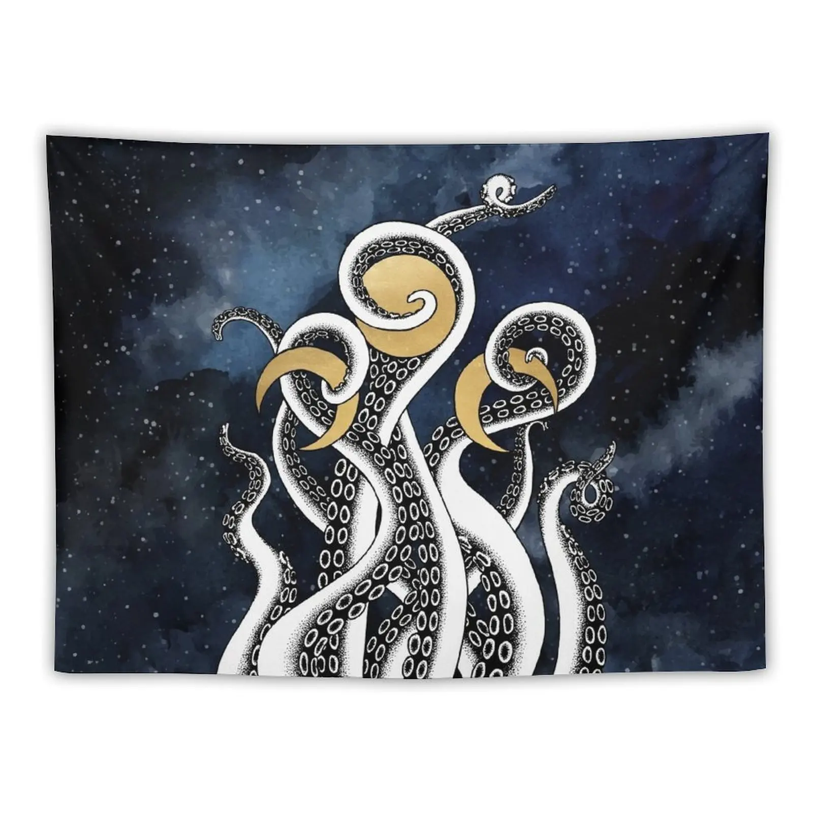 Esoteric cyberpunk kraken illustration with tentacles and moon phases Tapestry Art Mural Bedroom Deco Tapestry