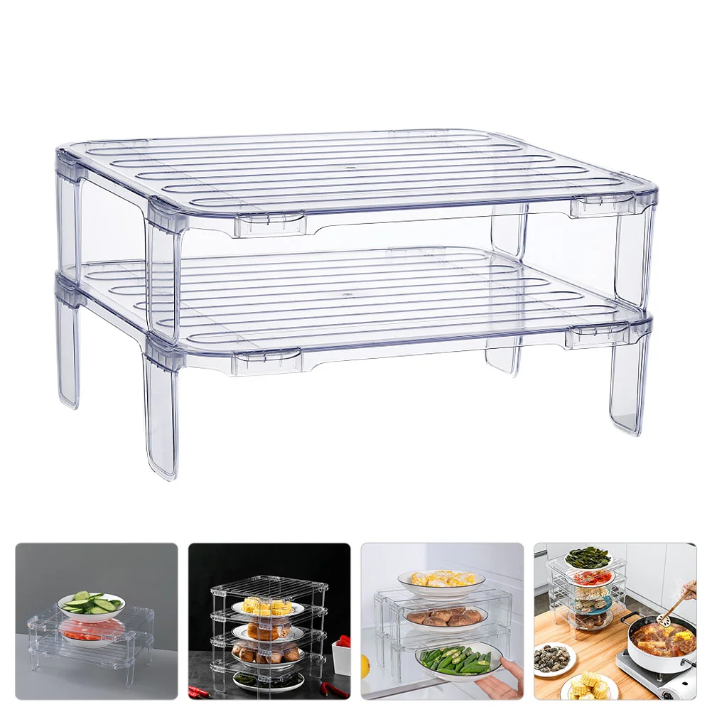 

2 Pcs Stacking Shelf Kitchen Storage Rack Cabinet Plate Sundries Desktop As Fridge Shelves