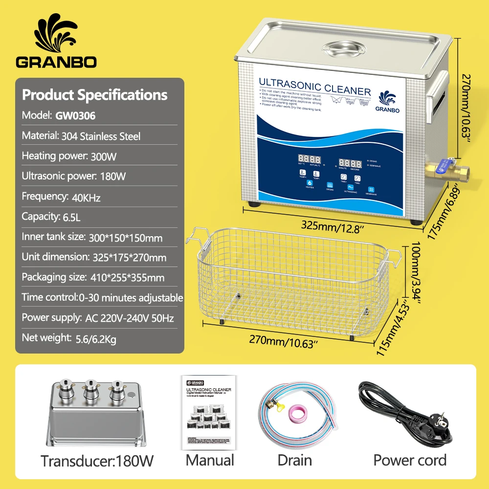 6L 180W 초음파 클리너 디지털 히터 Degas Semiwave 40KHz 자전거 체인 용 초음파 청소 3D 모델 연료 인젝터