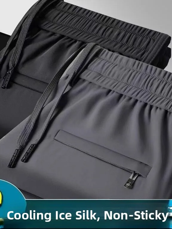 Men's Ice Silk Straight Leg Casual Pants Summer Thin Breathable Loose Elastic No Ironing Quick Dry Sport Trousers