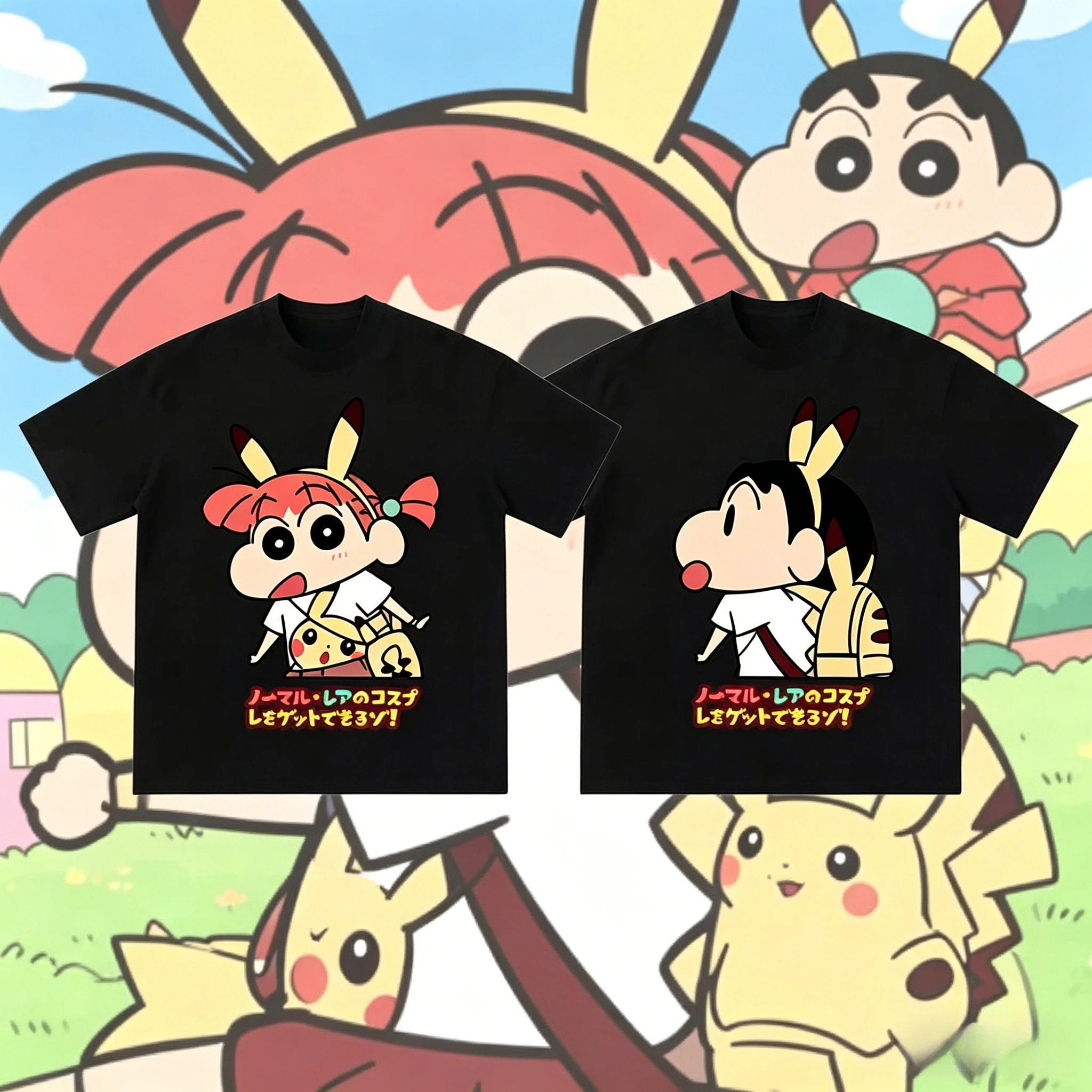 Crayon Shin Chan Pikachu Couple Print Casual T Shirt Cute Anime Short Sleeve Tee Streetwear