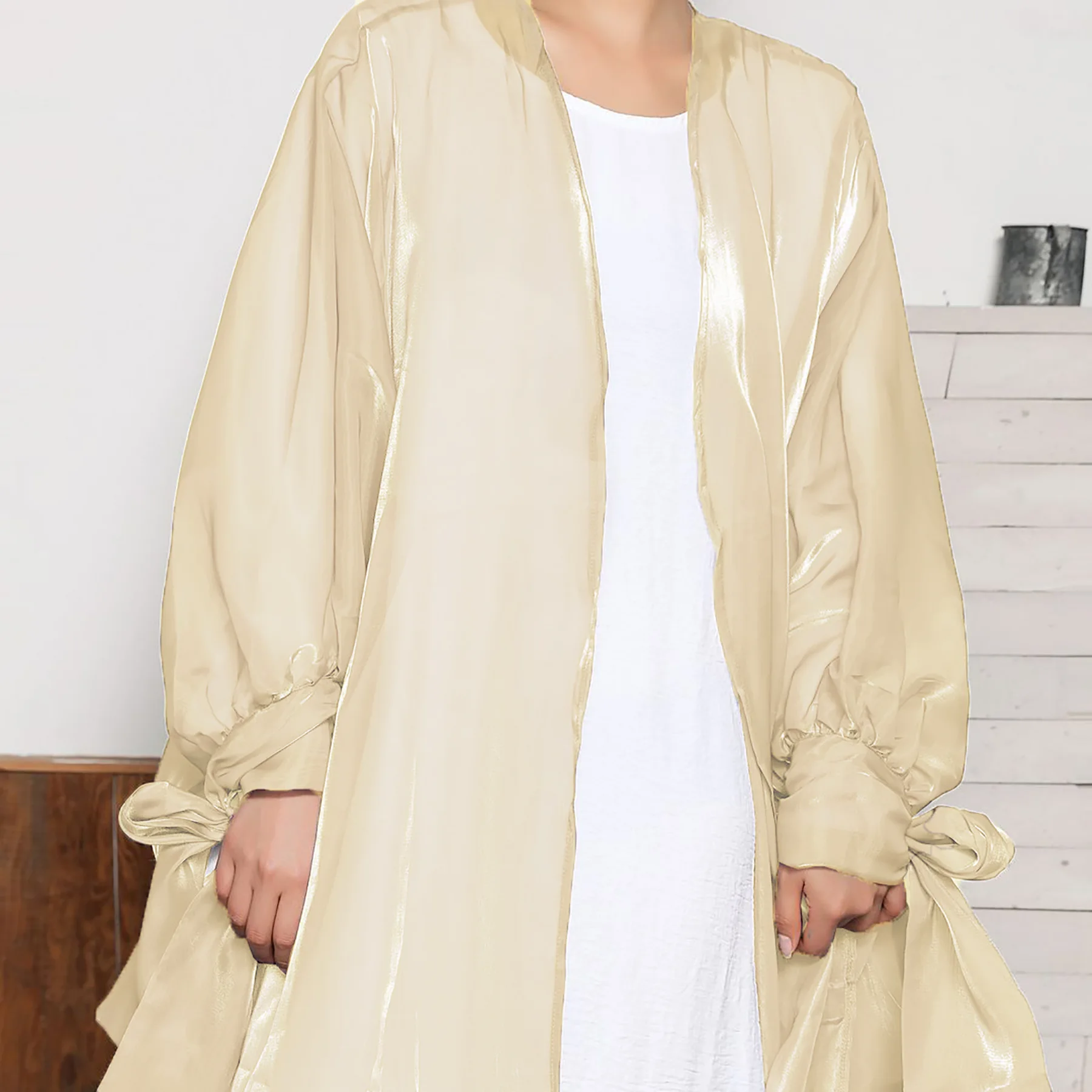 Moyen-Orient musulman transfrontalier arabe Cardigan sangle nœud Abaya Robe Cw26588