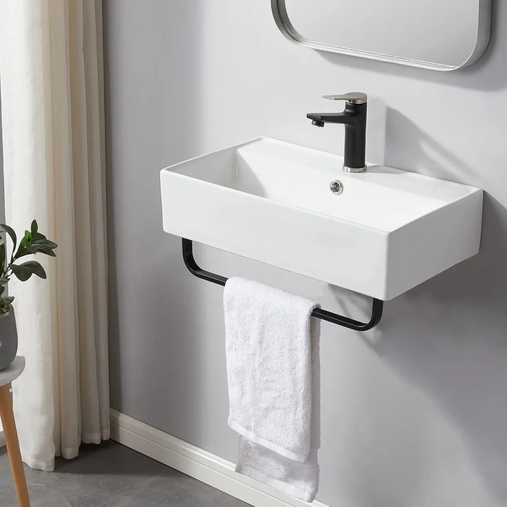 Wall Mounted Bathroom Sink with Towel Rack, 21