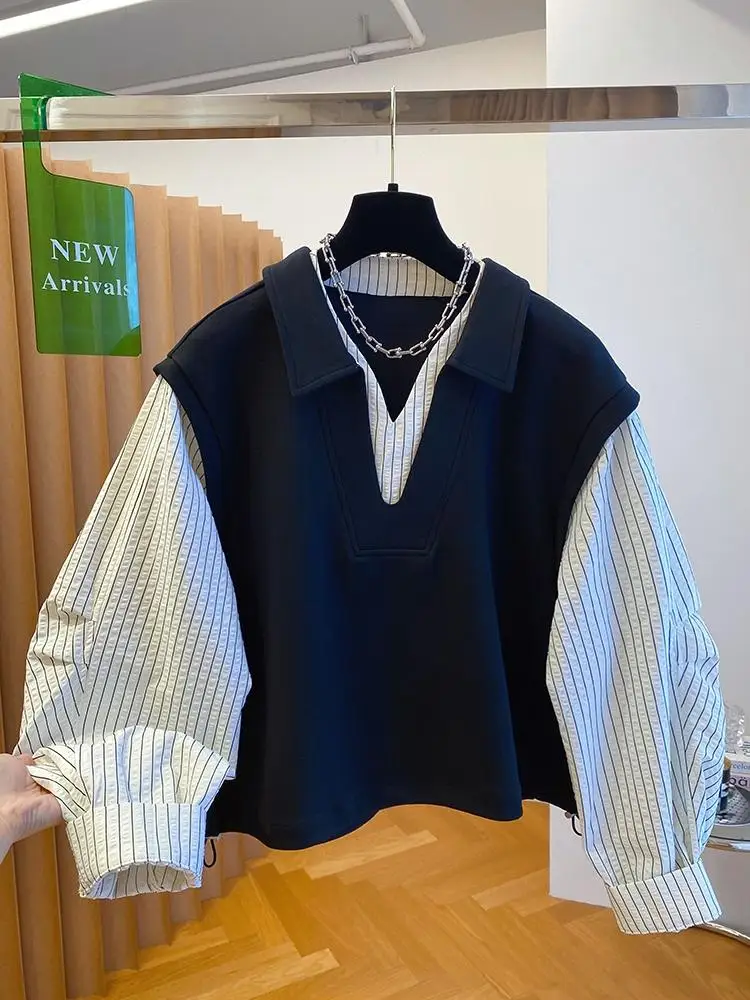 المرأة البلوز فضفاض هوديي الأزياء المتضخم هوديس عارضة تنوعا كسول نمط طويل الأكمام البلوز وهمية قطعتين