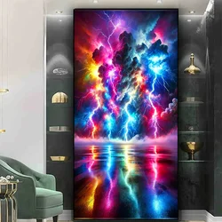 Amazing Abstract Colored Lightning Large 5D Diy Diamond Painting Kit Full square Round Diamond Art New Picture Home Wall Decor 