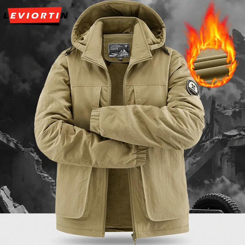 Mens Hooded Padded Jacket Fleece Lined Thick Warm Full Zip Windproof Quilted Winter Coat Fall Outdoor Sporty Insulated Outerwear