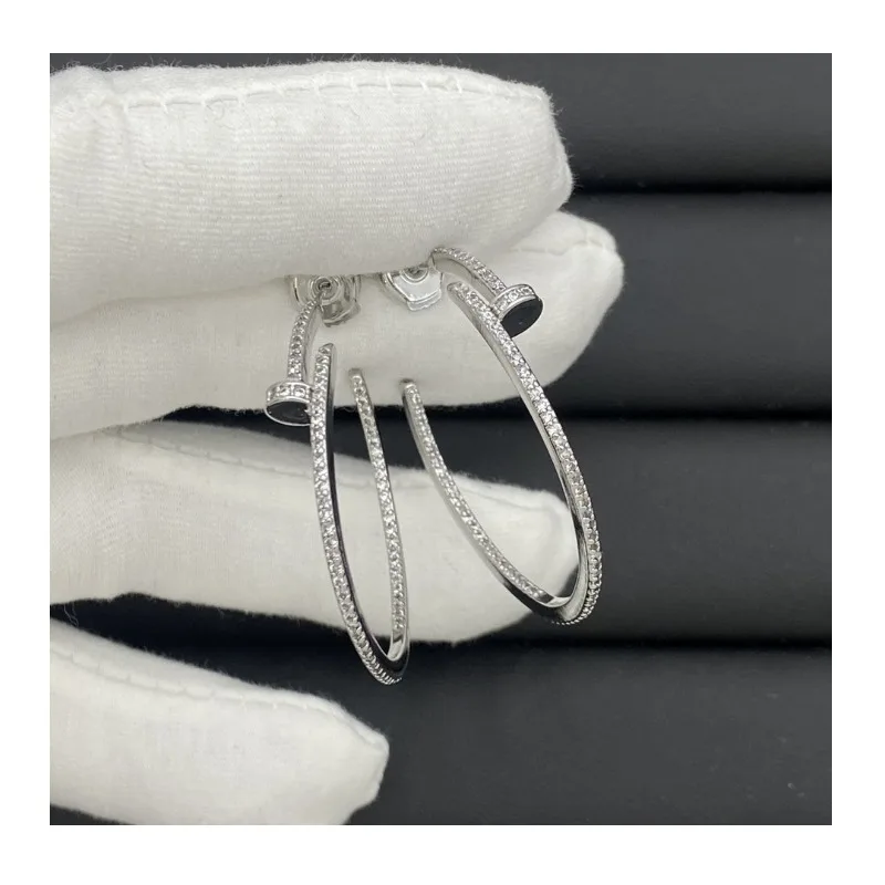 

New Full Diamond Nail Earrings Women's Silver Needle High-end Light Luxury Nail Earrings