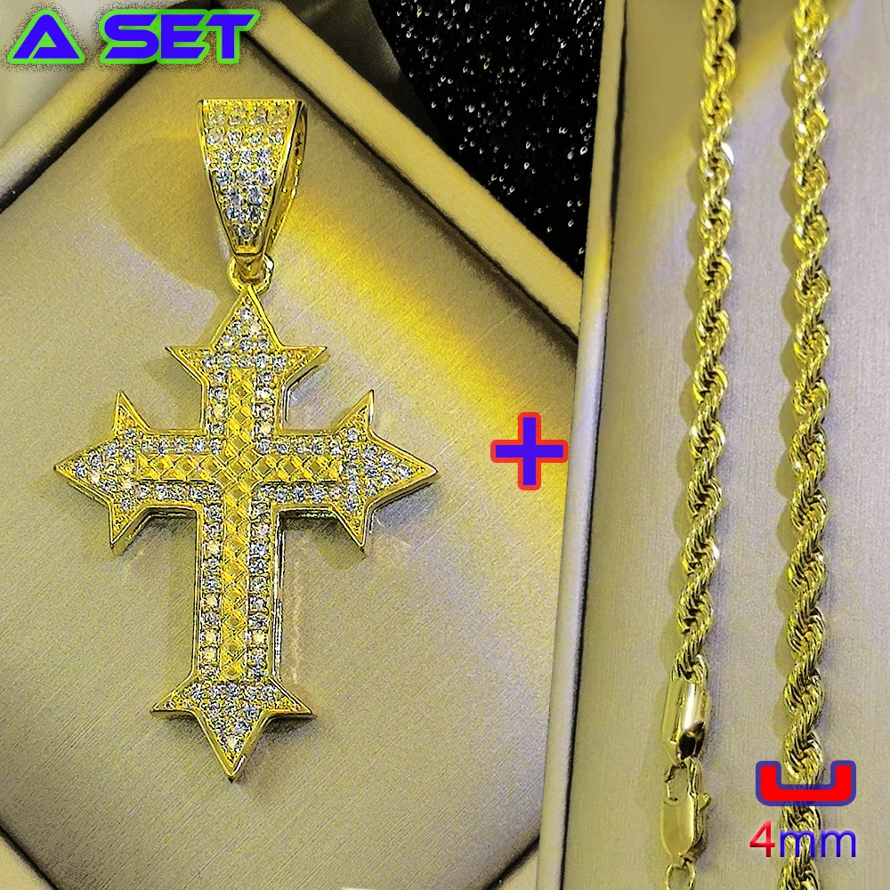 Newly designed hip-hop cross necklace, high-end handmade diamond inlaid gold pendant, plated with 18K gold, fashionable boutique