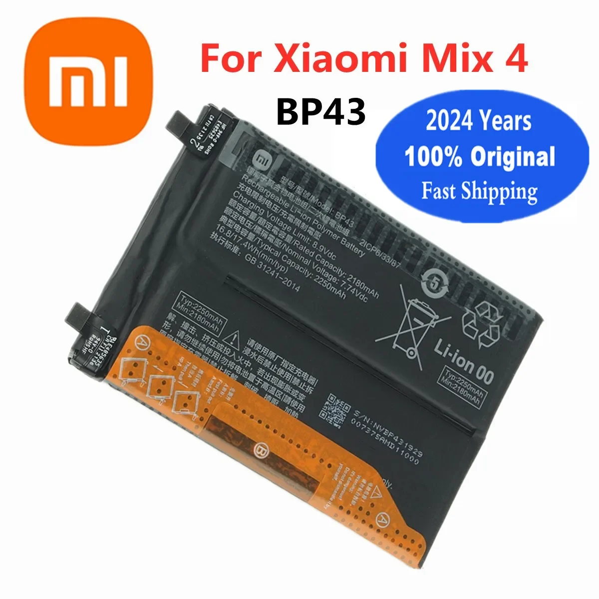 

2024 Years BP43 Orginal Battery For Xiaomi Mi Mix 4 Mix4 Mimix4 4500mAh Mobile Phone Battery Bateria Batteries Fast Shipping