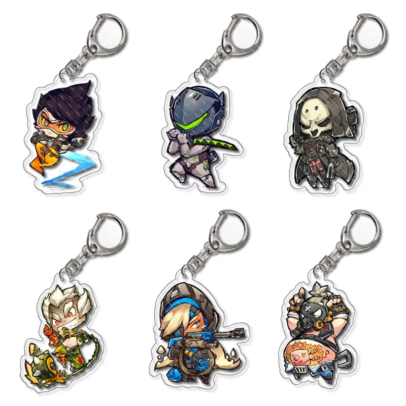 24 Styles Overwatch Keychain Clear Acrylic Key Chain Pendant Anime Accessories Cartoon Key Ring