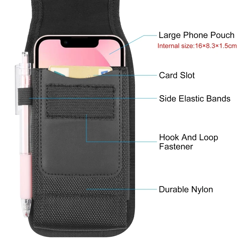 HAWEEL Phone Waist Bag Nylon Cloth Belt Clip Vertical Carrying Pouch with Card Slot Universal Men Business Style Phone Cover