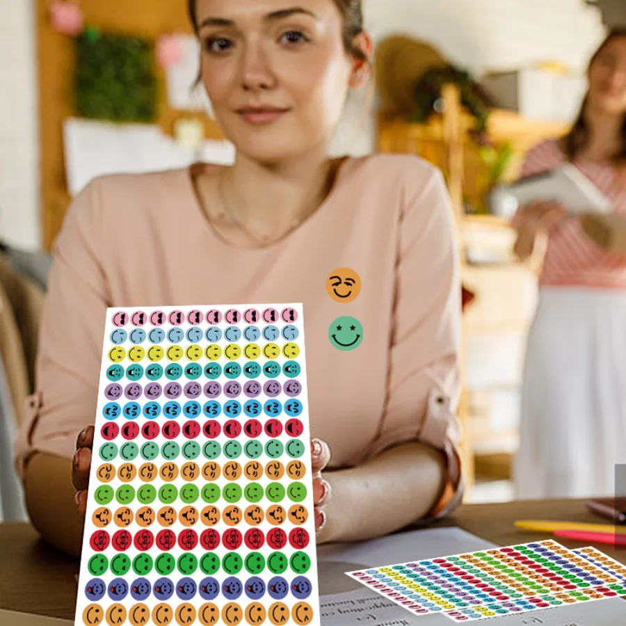 1200 Pcs Round Face Stickers 15 Designs Happy  Face Students Labels for DIY Crafts Scrapbooking School Office Supplies image 5