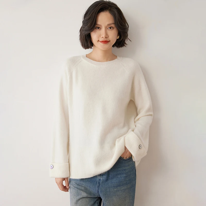 Autumn Winter Women\'s 100% Cashmere Sweater High Quality O-Neck Thicken Pullovers Lady Loose Large Size Knitted Jumper 6 Colour