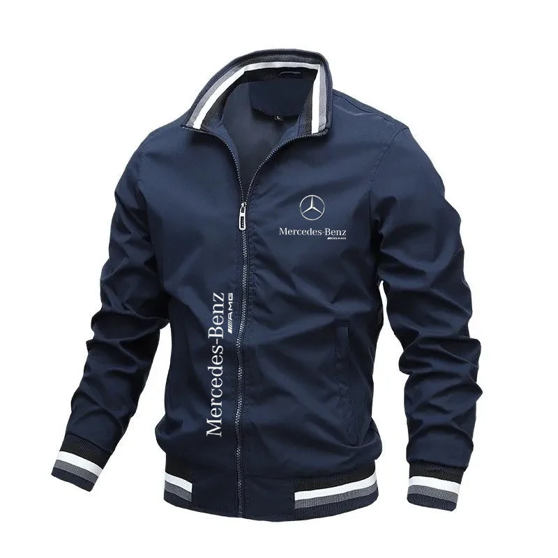

Spring and Autumn Jacket High-Quality Men's Stand Collar Sports Jacket Motorcycle Pilot Print Mercedes-Benz Workwear Motorcycle