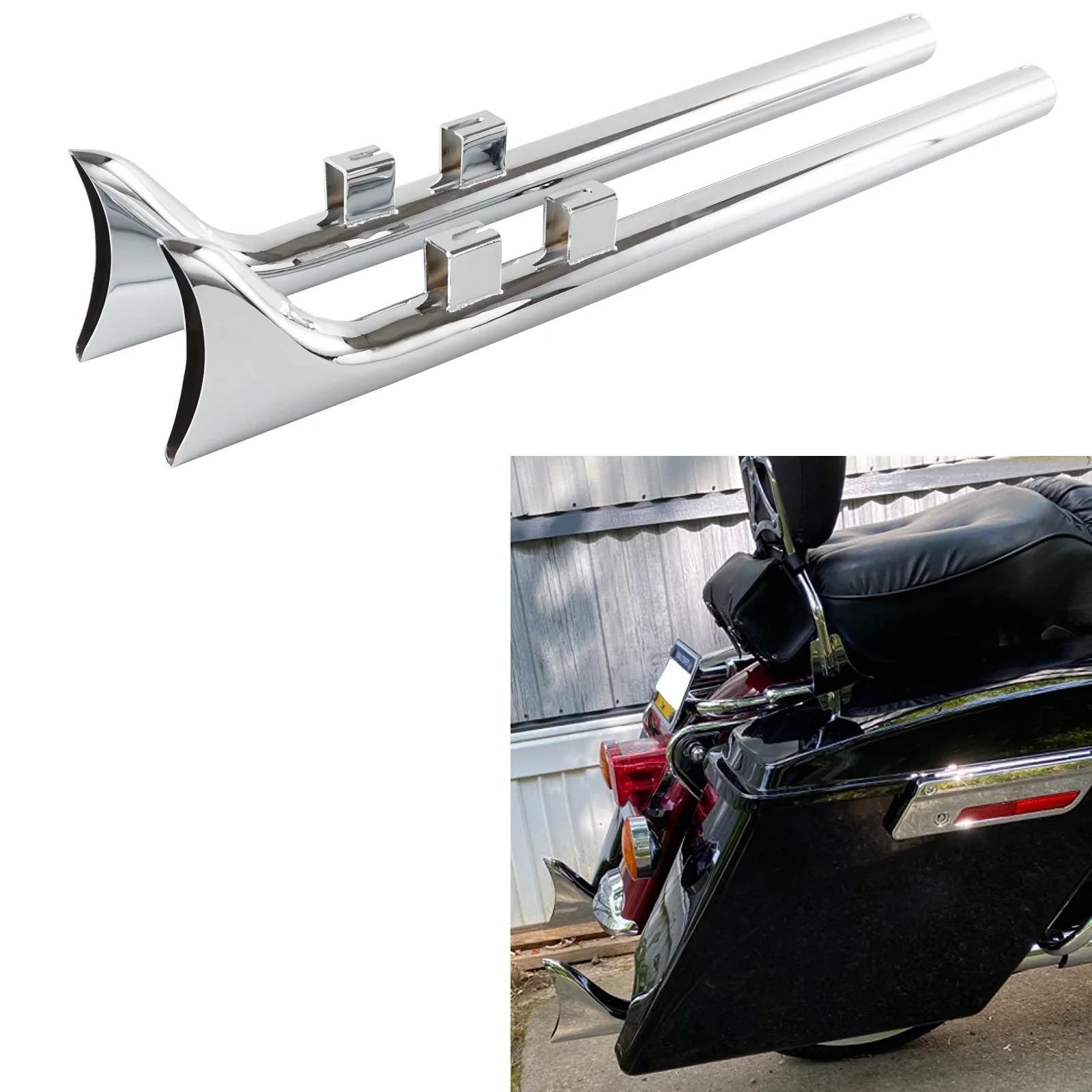 

33" Fishtail Exhaust Pipes for Harley Touring 1995-2016 Stock Head Pipes, Such as Road King, Street Glide, Ultra Limited...