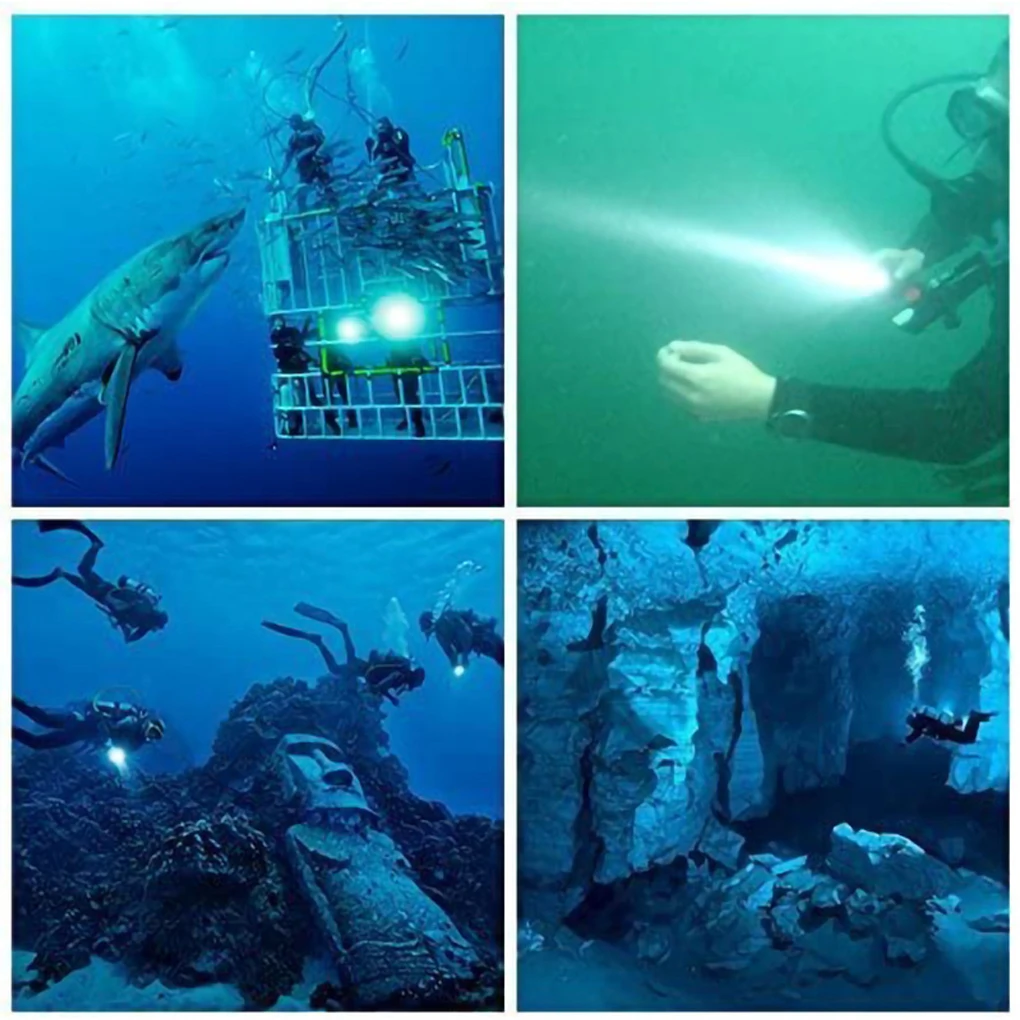 Senter Scuba Diving LED, lampu Lumen multifungsi paduan Aluminium untuk memancing, mendaki, berkemah, Trekking