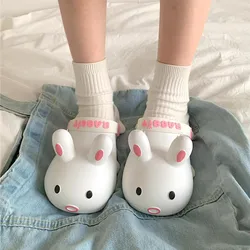 WHOHOLL-Pantoufles d'été pour femmes, jolies sandales trouées de lapin de dessin animé, chaussures pour étudiantes, coordonnantes pour filles, 2021