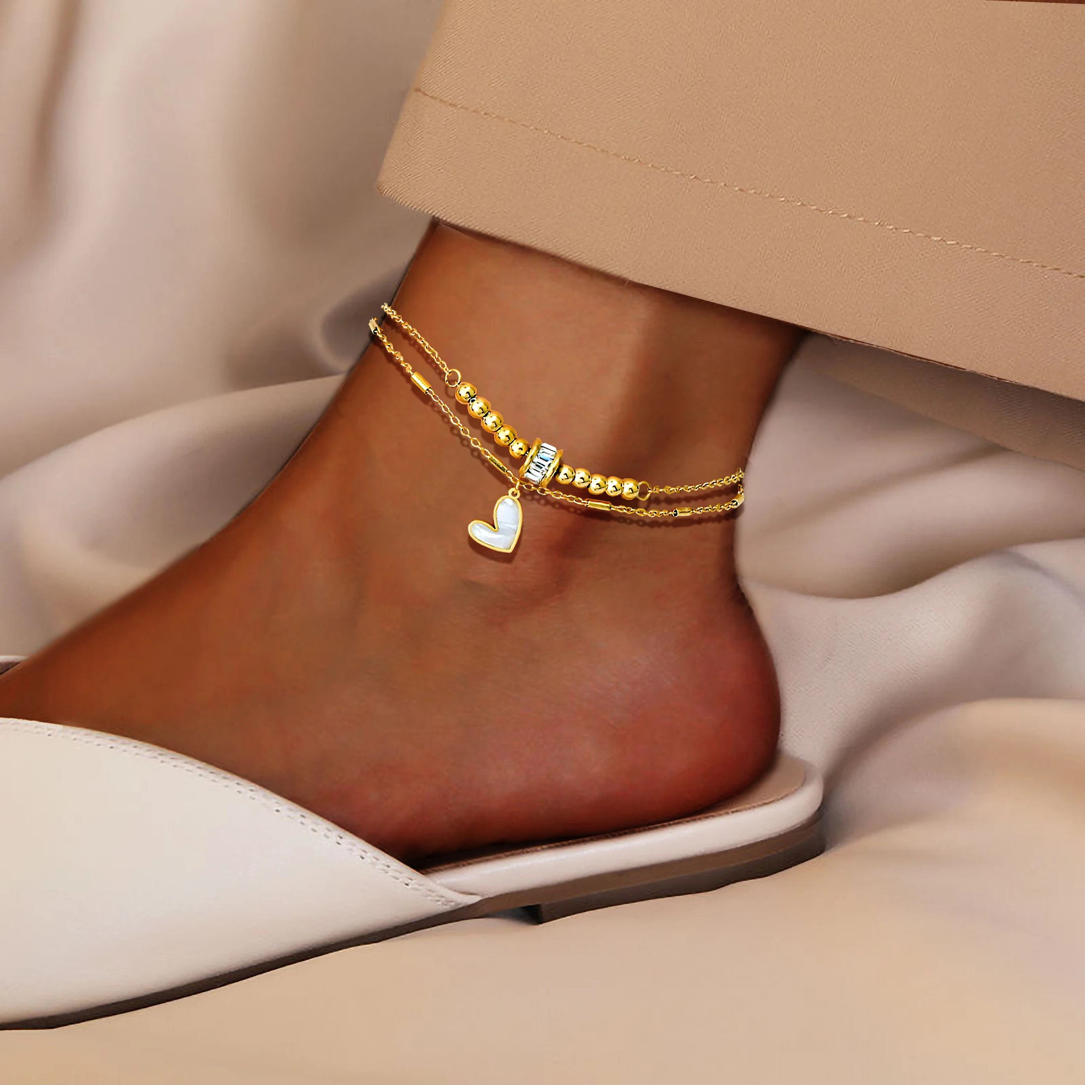 Zirkon Bohr kreis Liebe Anhänger geschichtet Edelstahl Damenmode goldenen Schmuck Party Geschenk Sommer Strand Füße Kette