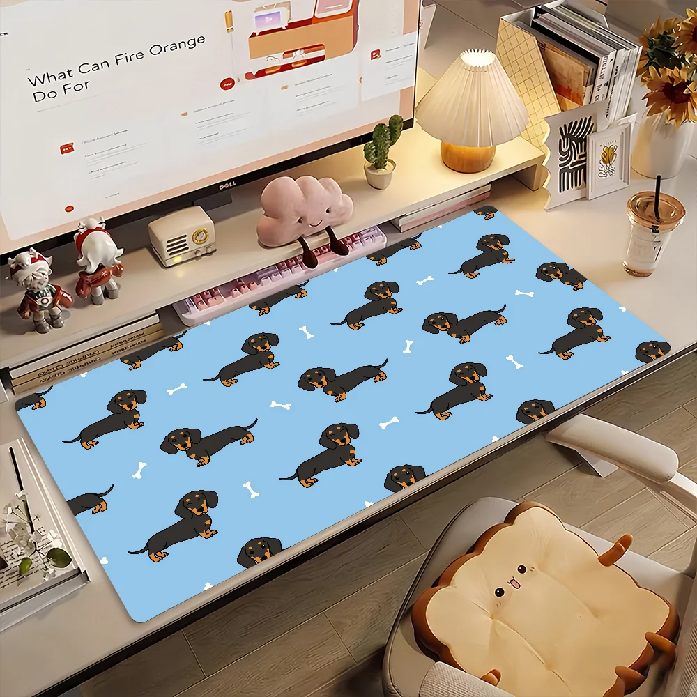 Cute Dachshund Cartoon Puppy MousePad Non-slip Locking Edge PC Laptop Accessories Rubber Office Keyboard Large Game XXL DeskMat
