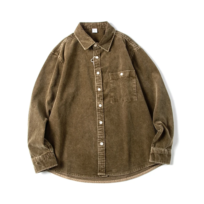 

American Vintage Heavyweight Washed Corduroy Shirt Jacket for Men 100% Cotton Distressed Autumn Essential Long Sleeve Shirt