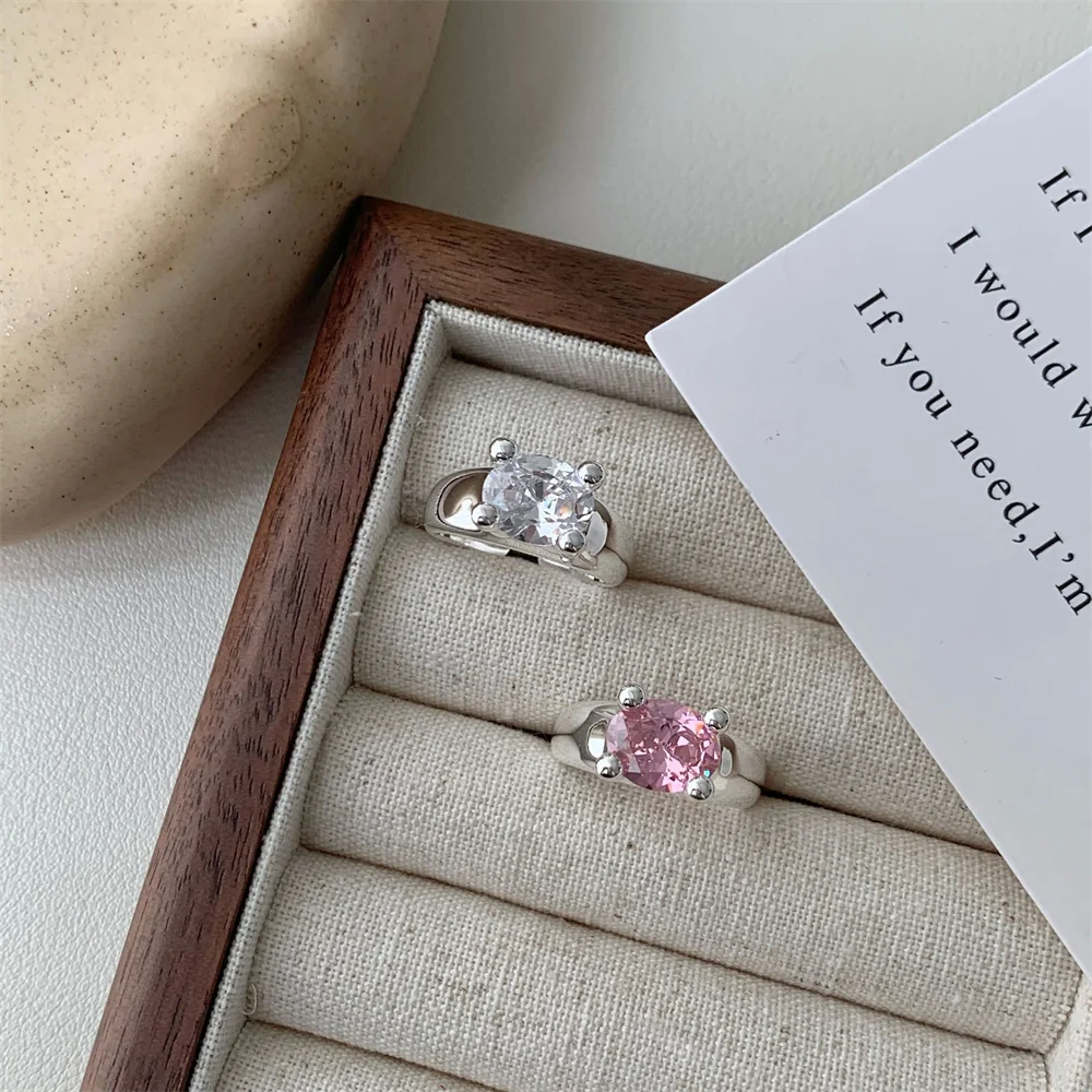 

Korean Style S925 Sterling Silver Ring for Women, Colored Zircon, Minimalist INS Sweet Fresh Niche Premium Versatile Band